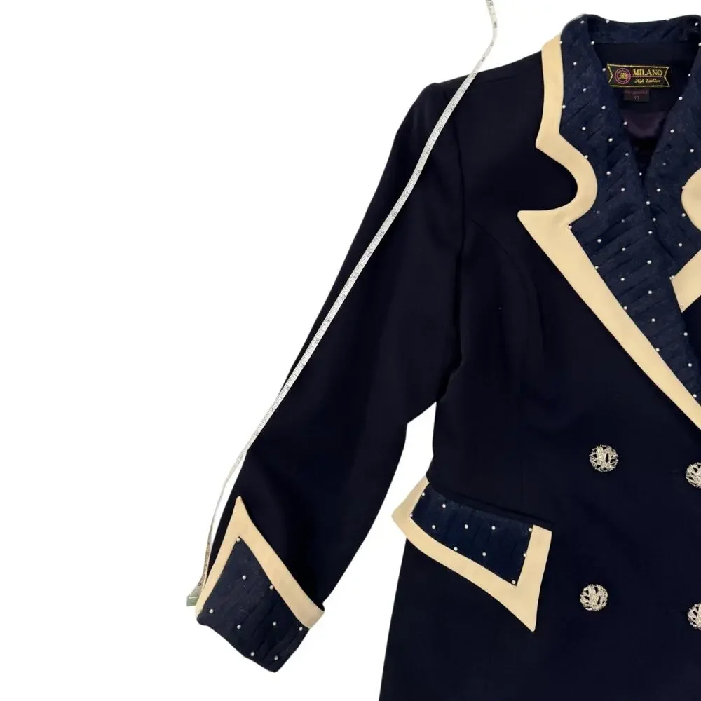 Milano High Fashion Vintage Blazer Pearl Navy Women's 40 Regencycore Royalcore - Picture 6 of 13